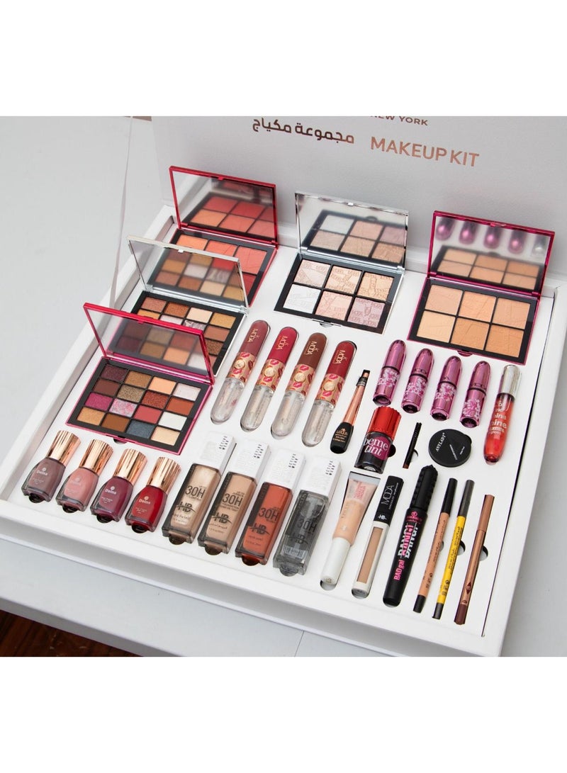 MODAO The new Royal Moda Beauty 32-piece box is a complete and luxurious makeup set that brings together the essentials for face, eyes, and lips in one neat and elegant box. It includes eyeshadow palettes, contour, highlighter, and blush in shades to suit every occasion. - Image 4